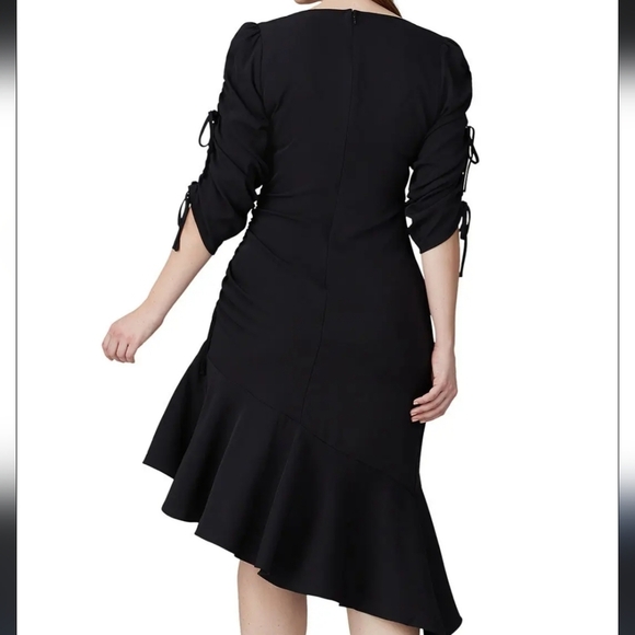 Rodarte x Universal Standard short ruched sleeve black midi sheath dress - Picture 3 of 13